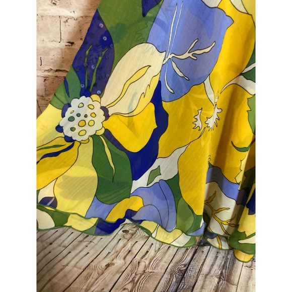 Ochirly Midi Dress Womens Medium Colorful Retro Florals Midi Flowy Sequins - Picture 6 of 13